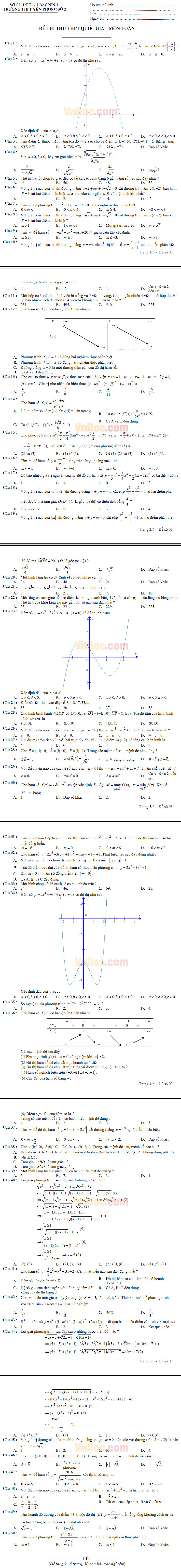 Đề thi thử THPT Quốc gia năm 2017 môn Toán trắc nghiệm trường THPT Yên Phong số 2, Bắc Ninh Đề thi thử THPT Quốc gia năm 2017 môn Toán trắc nghiệm trường THPT Yên Phong số 2, Bắc Ninh có đáp án