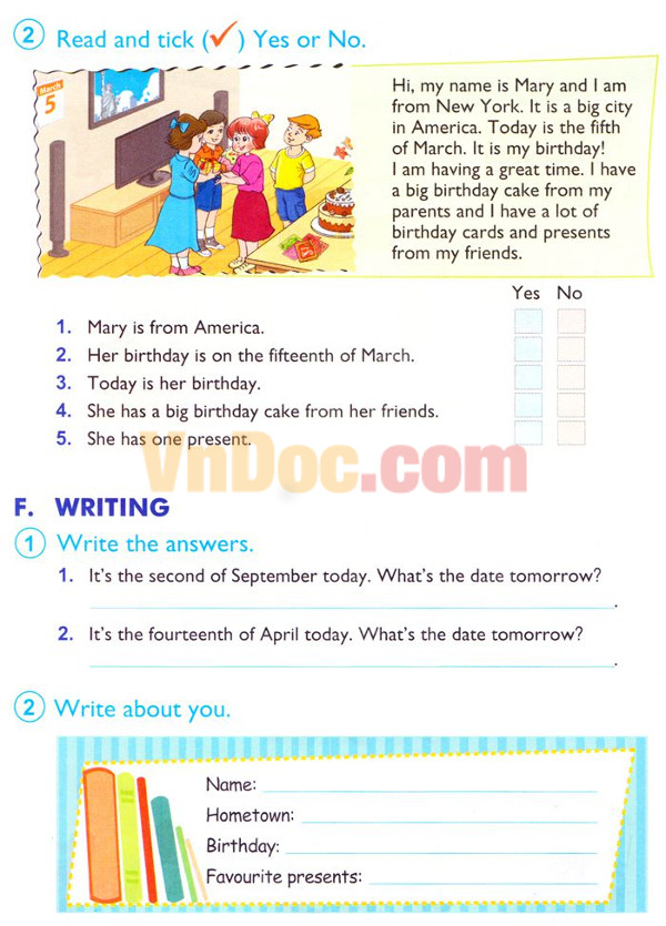 Unit 4 When's your birthday? Bài tập Tiếng Anh lớp 4 Chương trình mới