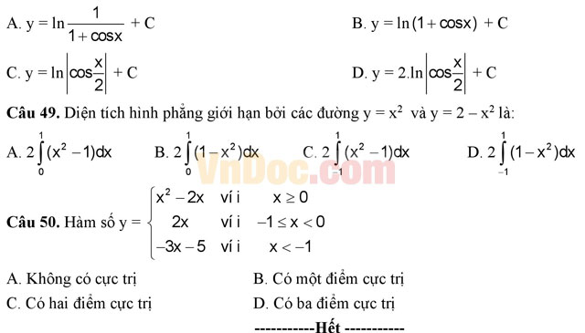 Đề thi thử THPT Quốc gia năm 2017 môn Toán trắc nghiệm - Đề số 3
