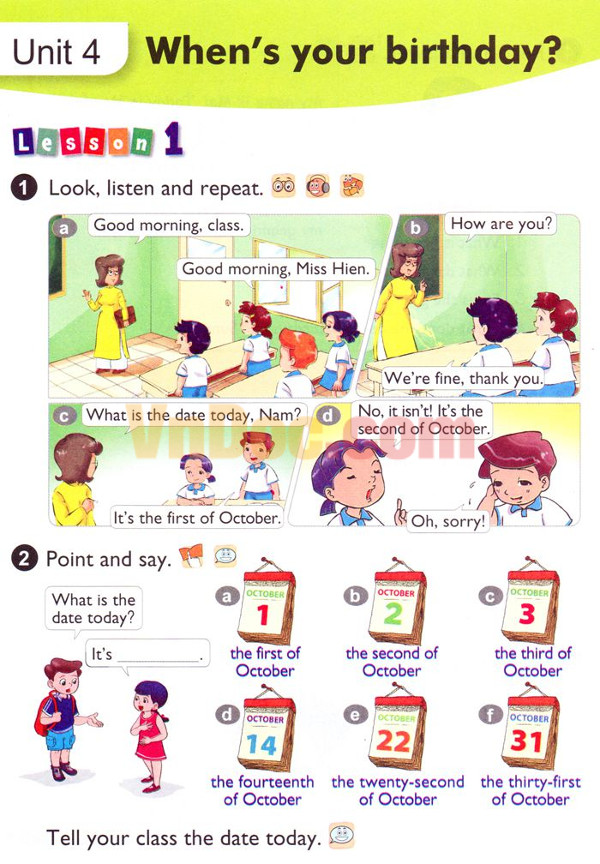 Tiếng Anh lớp 4 Chương trình mới Unit 4: When’s your birthday?