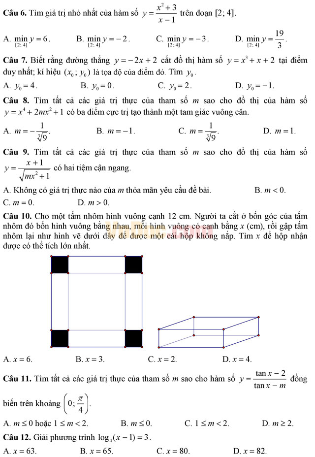 Đề thi minh họa và đáp án kỳ thi THPT Quốc gia năm 2017 môn Toán