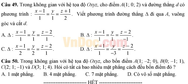 Đề thi minh họa và đáp án kỳ thi THPT Quốc gia năm 2017 môn Toán
