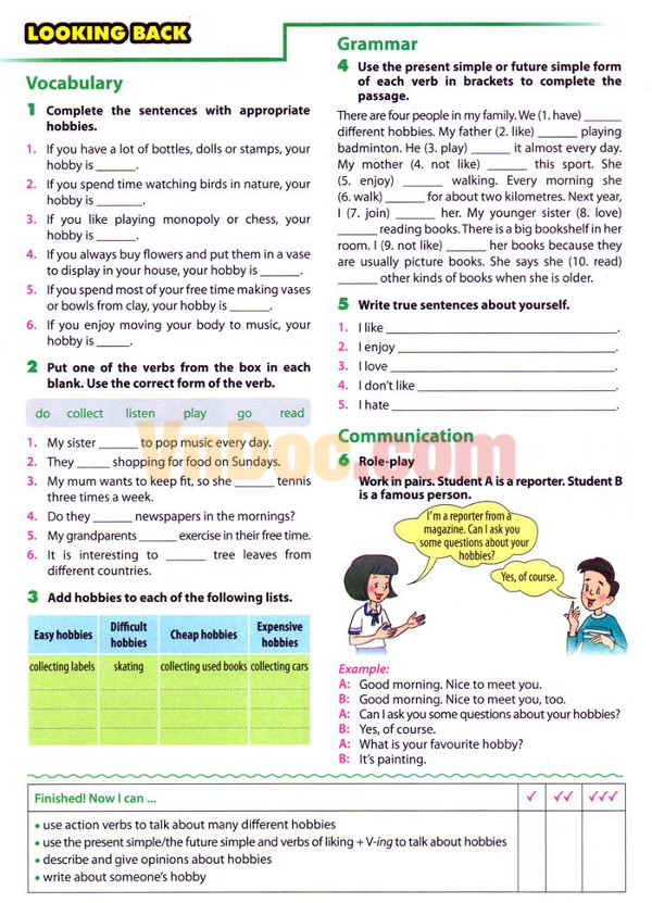 Bài tập tiếng anh 7 Unit 1