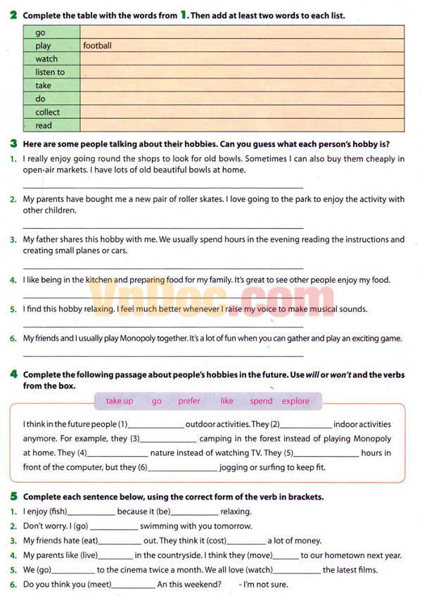 Tiếng Anh lớp 7 Chương trình mới Unit 1: My hobbies