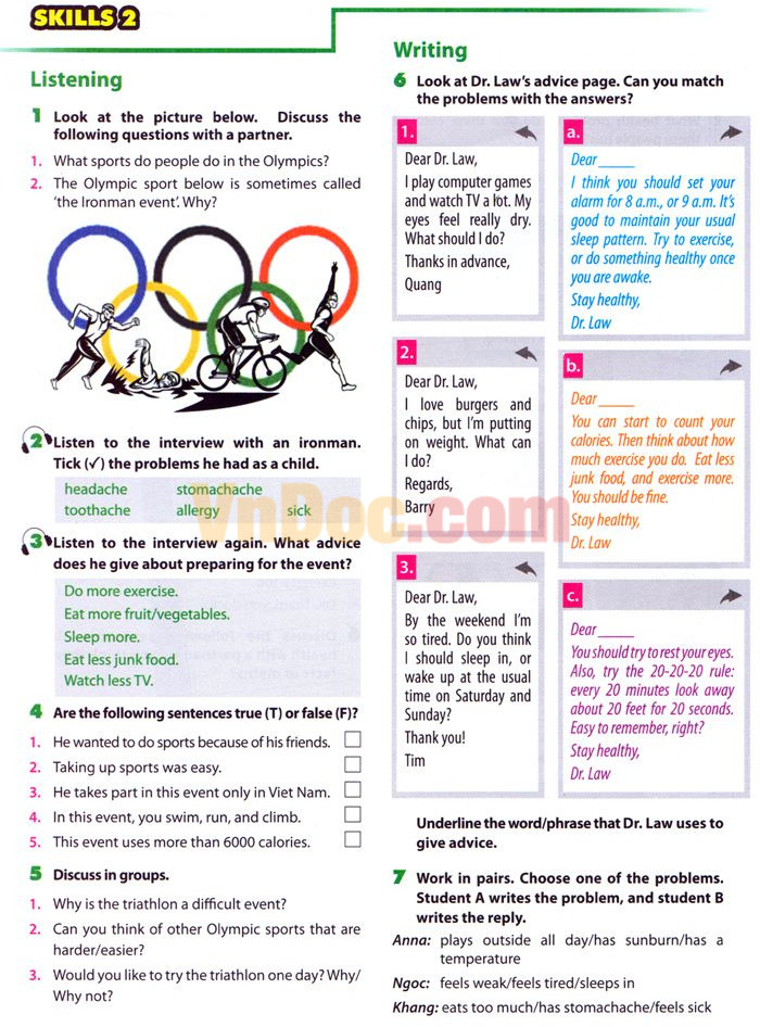 Bài tập tự luận Tiếng Anh lớp 7 Unit 2 có đáp án