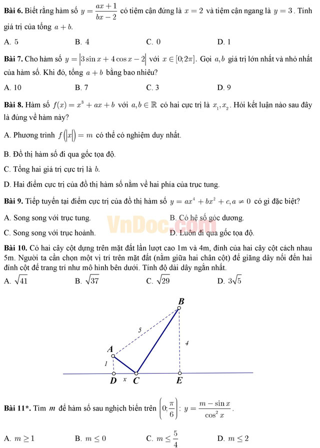 Đề thi thử THPT Quốc gia năm 2017 môn Toán trắc nghiệm - Đề số 4