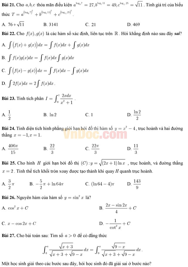 Đề thi thử THPT Quốc gia năm 2017 môn Toán trắc nghiệm - Đề số 4