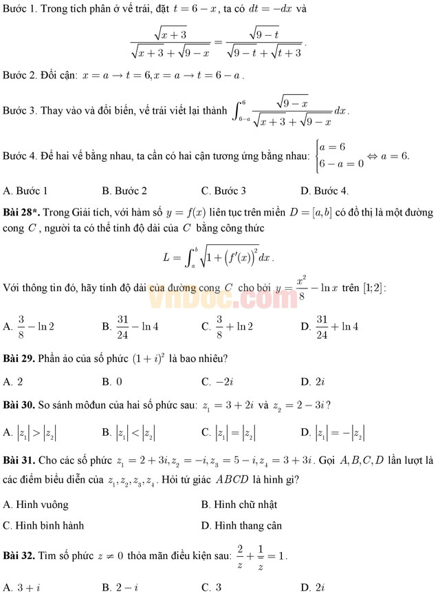 Đề thi thử THPT Quốc gia năm 2017 môn Toán trắc nghiệm - Đề số 4