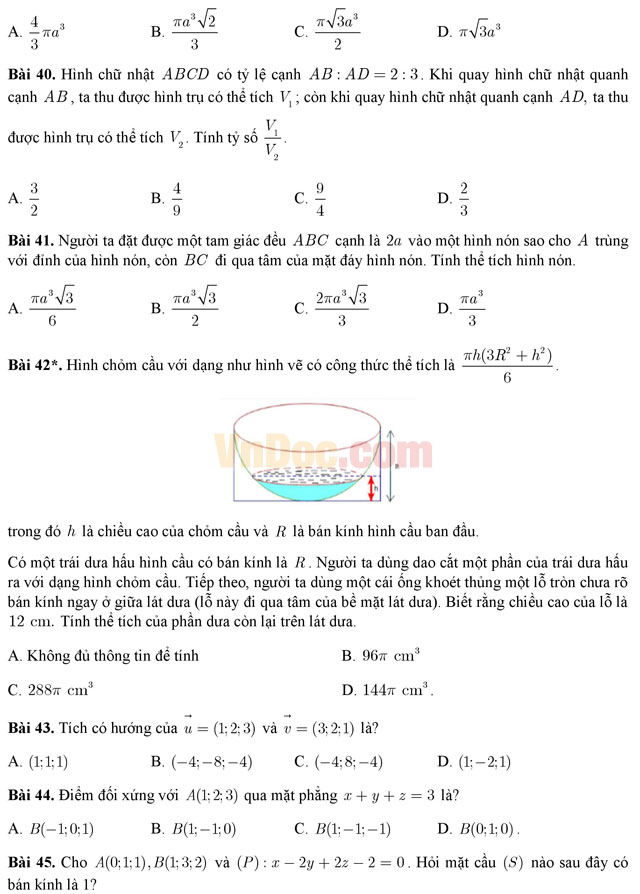Đề thi thử THPT Quốc gia năm 2017 môn Toán trắc nghiệm - Đề số 4