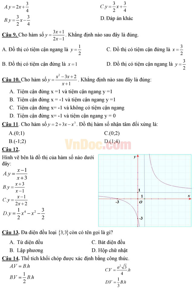 Đề thi giữa học kì 1 môn Toán lớp 12 trường THPT Nguyễn Huệ, Hải Phòng năm học 2016 - 2017