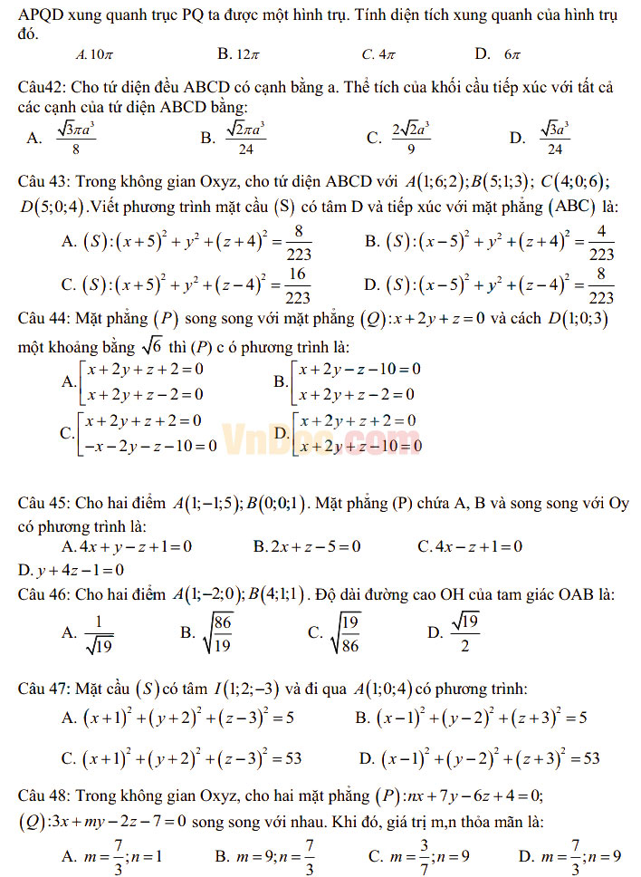 Đề thi thử THPT Quốc gia năm 2017 môn Toán trắc nghiệm có đáp án