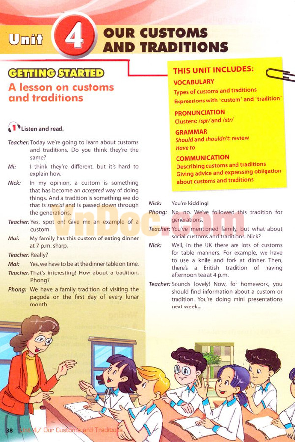 Tiếng Anh lớp 8 Chương trình mới Unit 4: Our customs and traditions