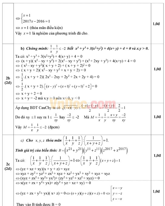 Đáp án đề thi HSG môn Toán lớp 9