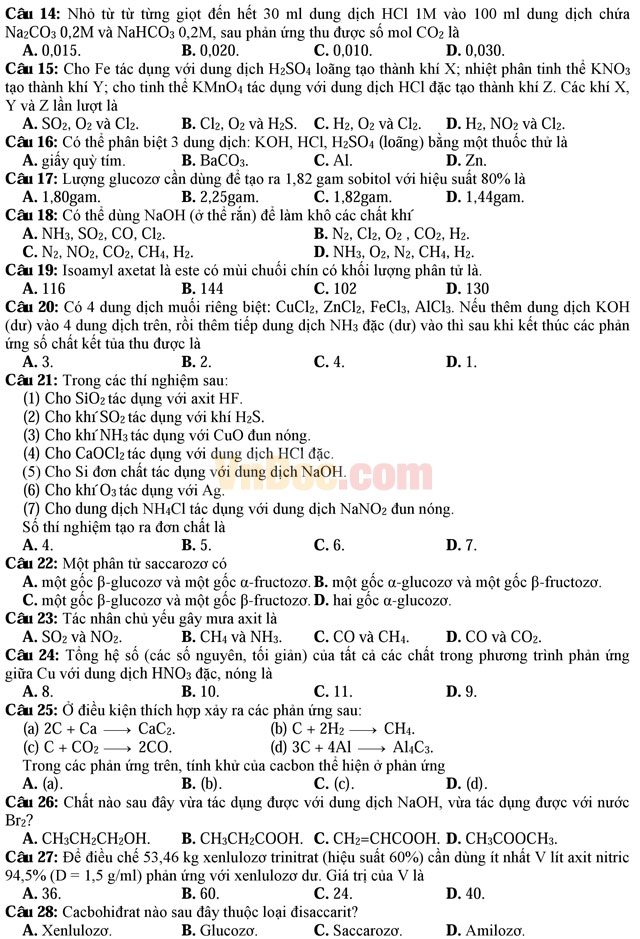 Đề thi thử THPT Quốc gia năm 2017 bài thi Khoa học tự nhiên - môn Hóa học có đáp án