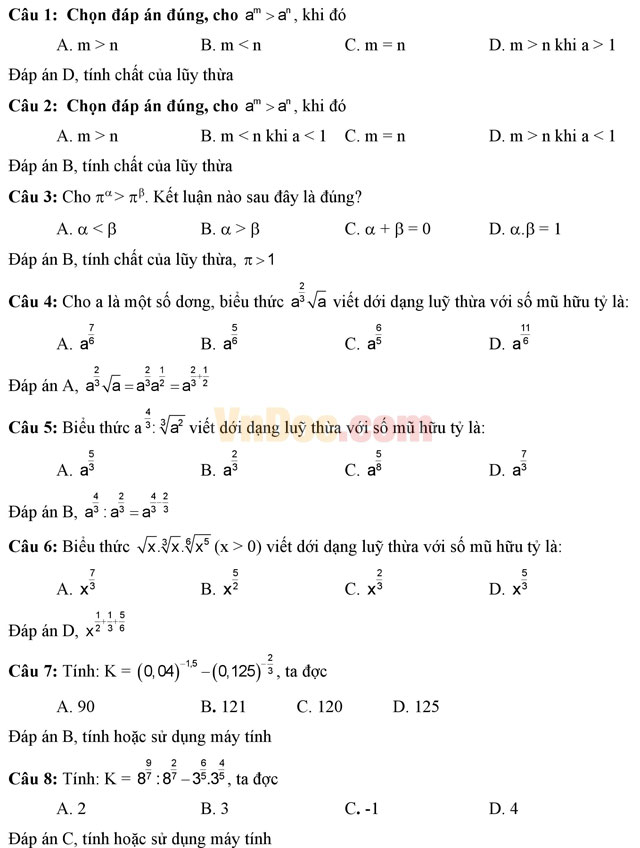 101 câu hỏi trắc nghiệm giải tích lớp 12 chương 2 101 câu hỏi trắc nghiệm giải tích lớp 12 chương 2 có đáp án