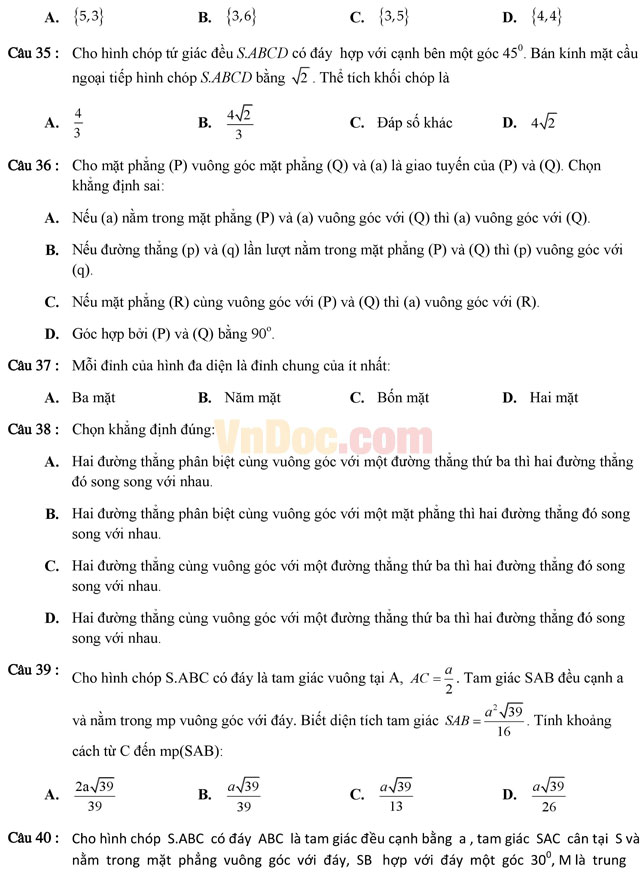 Tuyển tập 350 bài tập trắc nghiệm về chuyên đề thể tích Tuyển tập 350 bài tập trắc nghiệm về chuyên đề thể tích