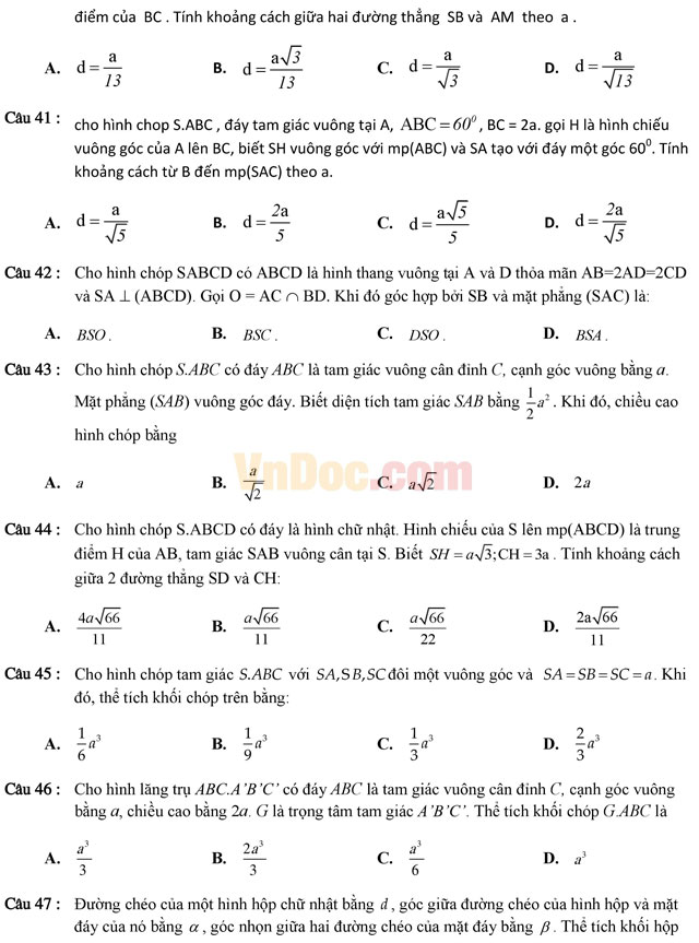 Tuyển tập 350 bài tập trắc nghiệm về chuyên đề thể tích Tuyển tập 350 bài tập trắc nghiệm về chuyên đề thể tích