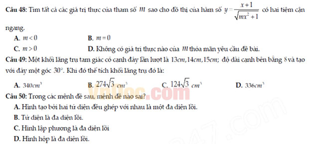 Đề thi thử THPT Quốc gia năm 2017 môn Toán trắc nghiệm có đáp án