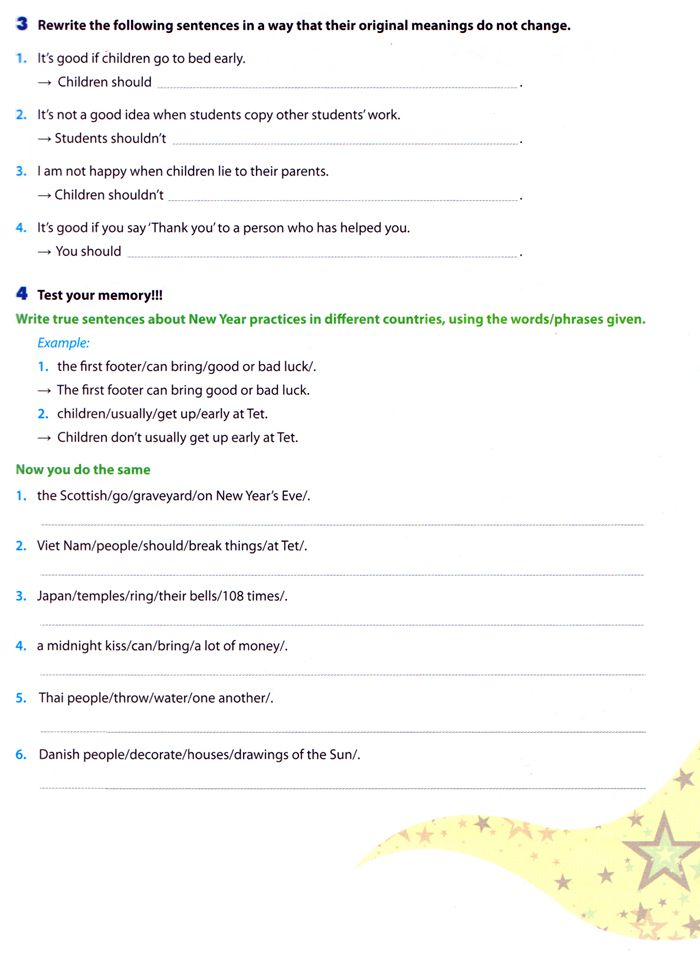 Bài tập Tiếng Anh lớp 6 Chương trình mới Unit 6: OUR TET HOLIDAY