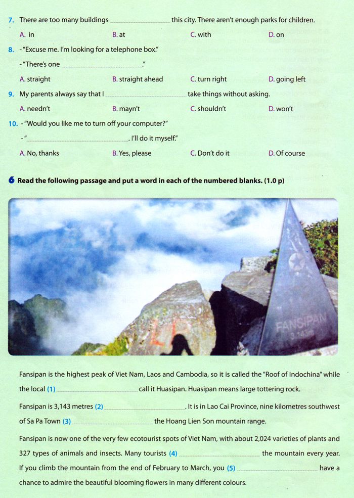 Bài tập Tiếng Anh lớp 6 Chương trình mới Unit 4, 5, 6