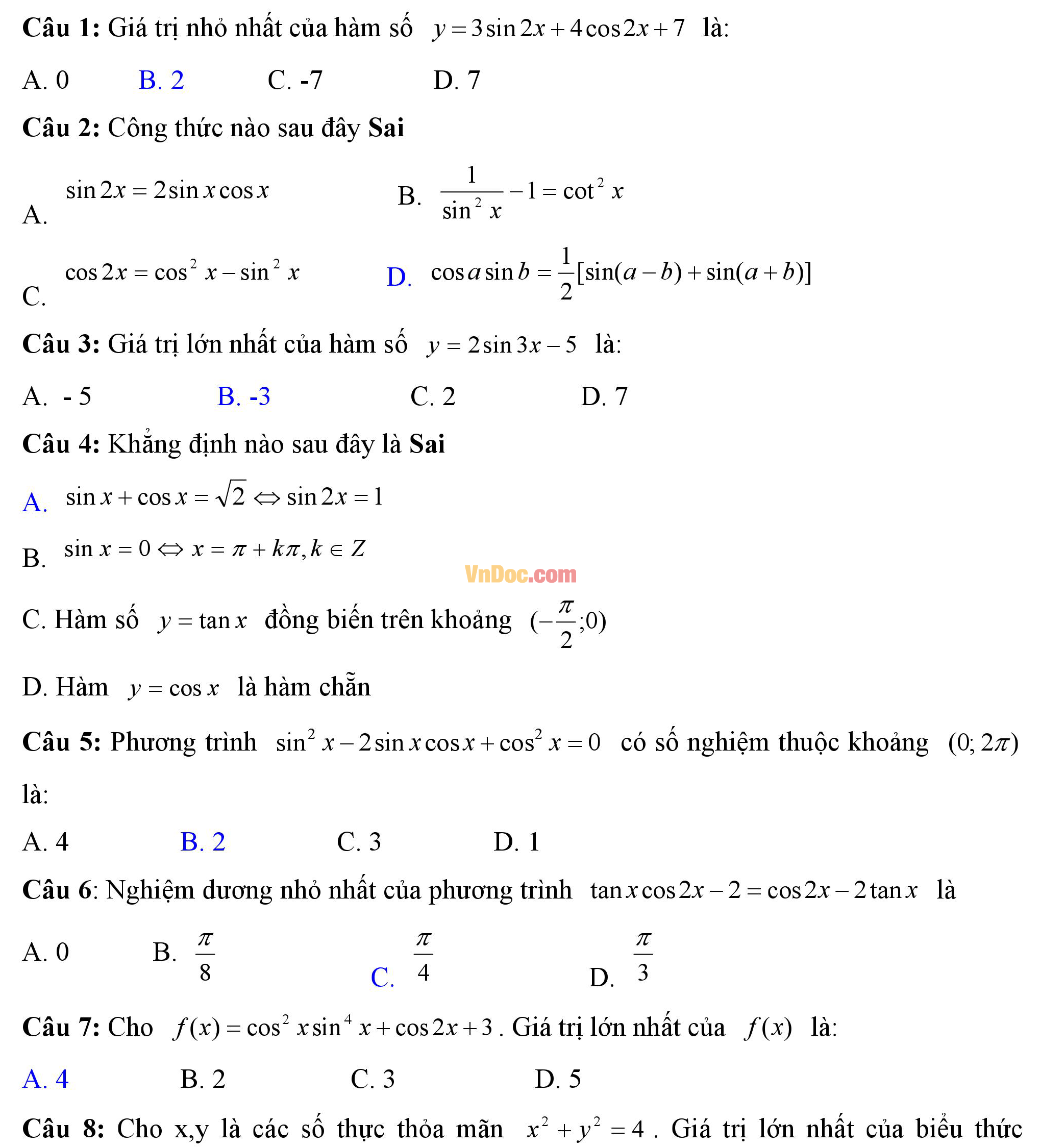 Đề kiểm tra 1 tiết hk1 môn toán lượng giác lớp 11