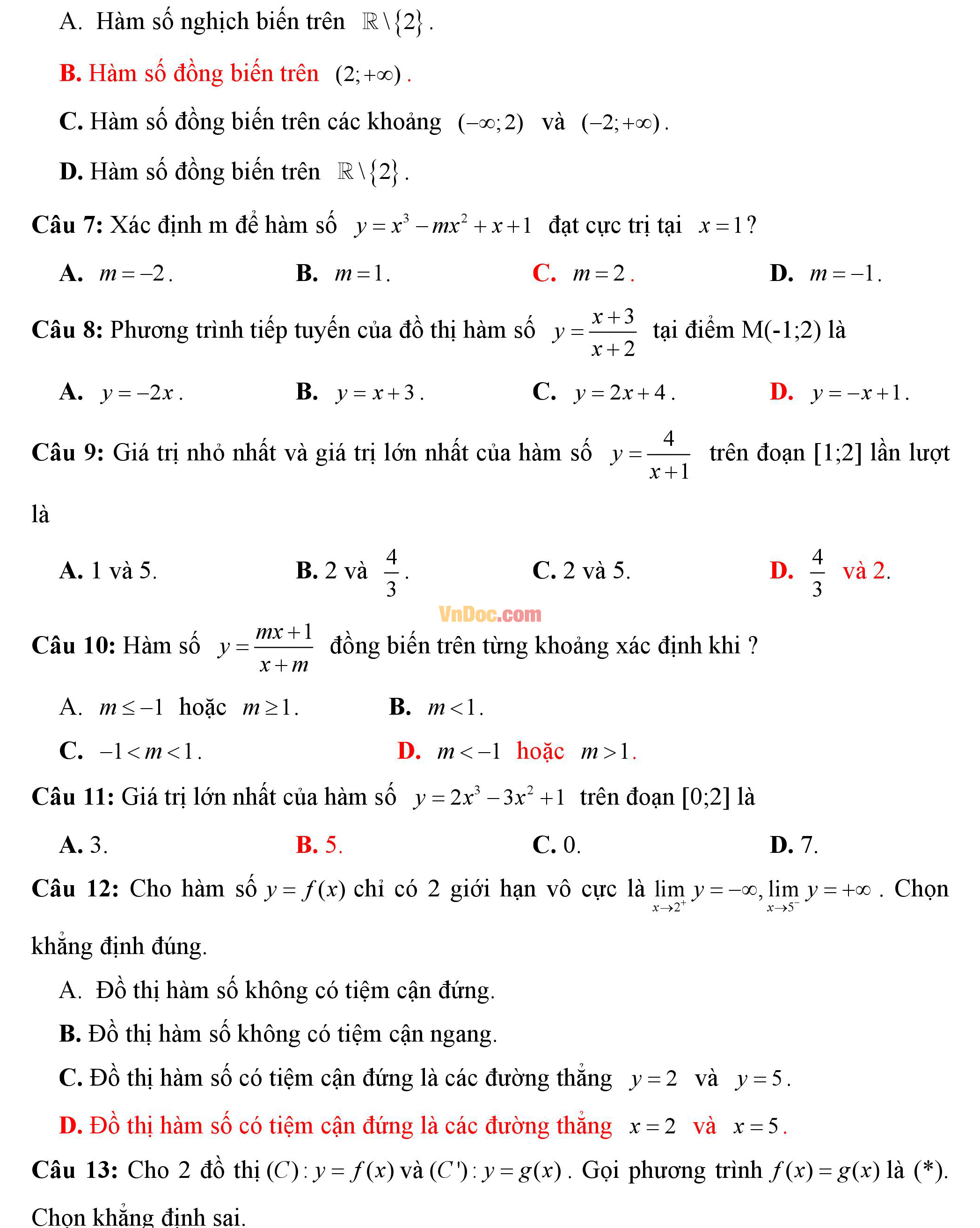 Đề kiểm tra 1 tiết hk1 môn Toán lớp 12