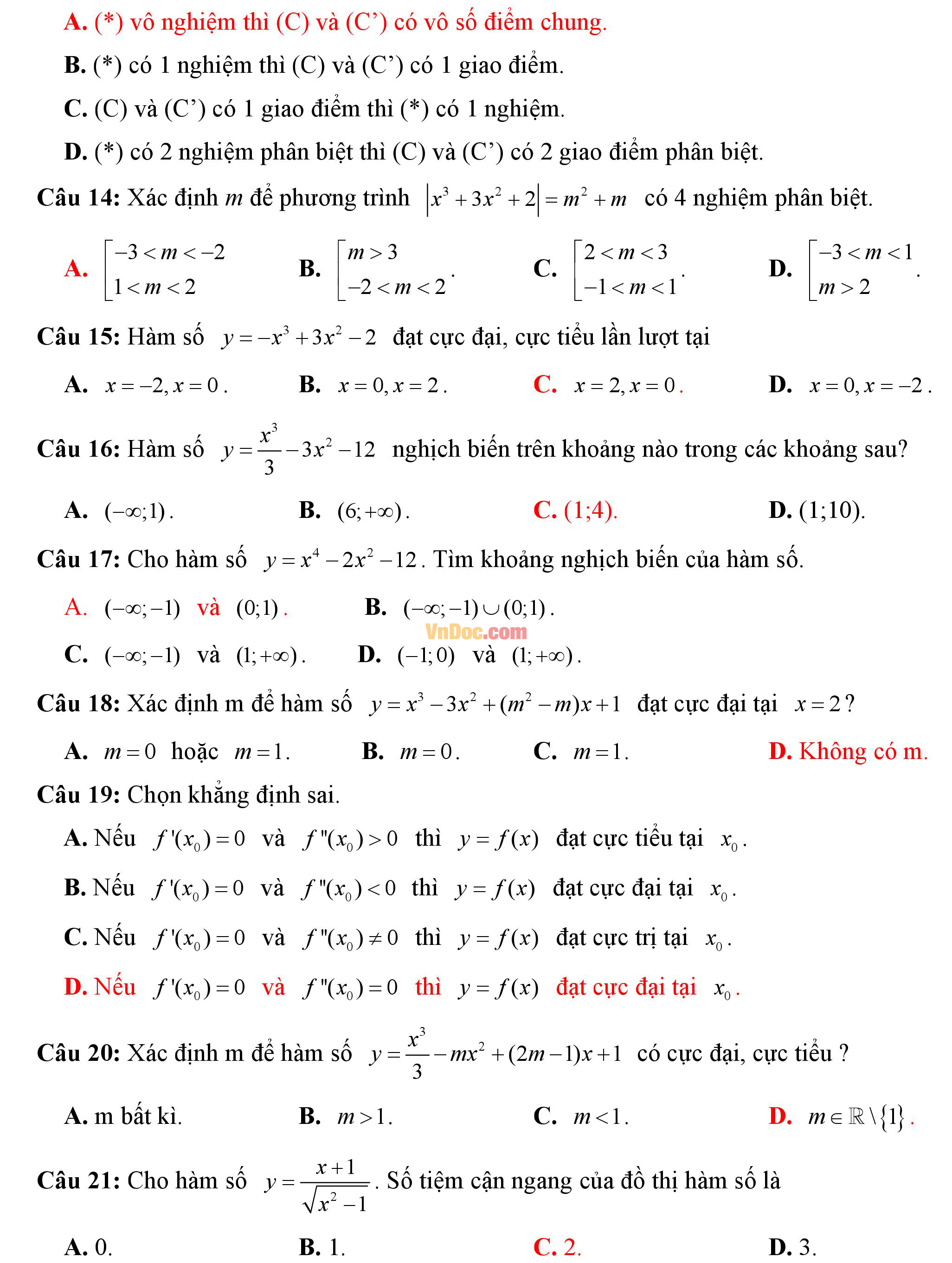 Đề kiểm tra 1 tiết hk1 môn Toán lớp 12