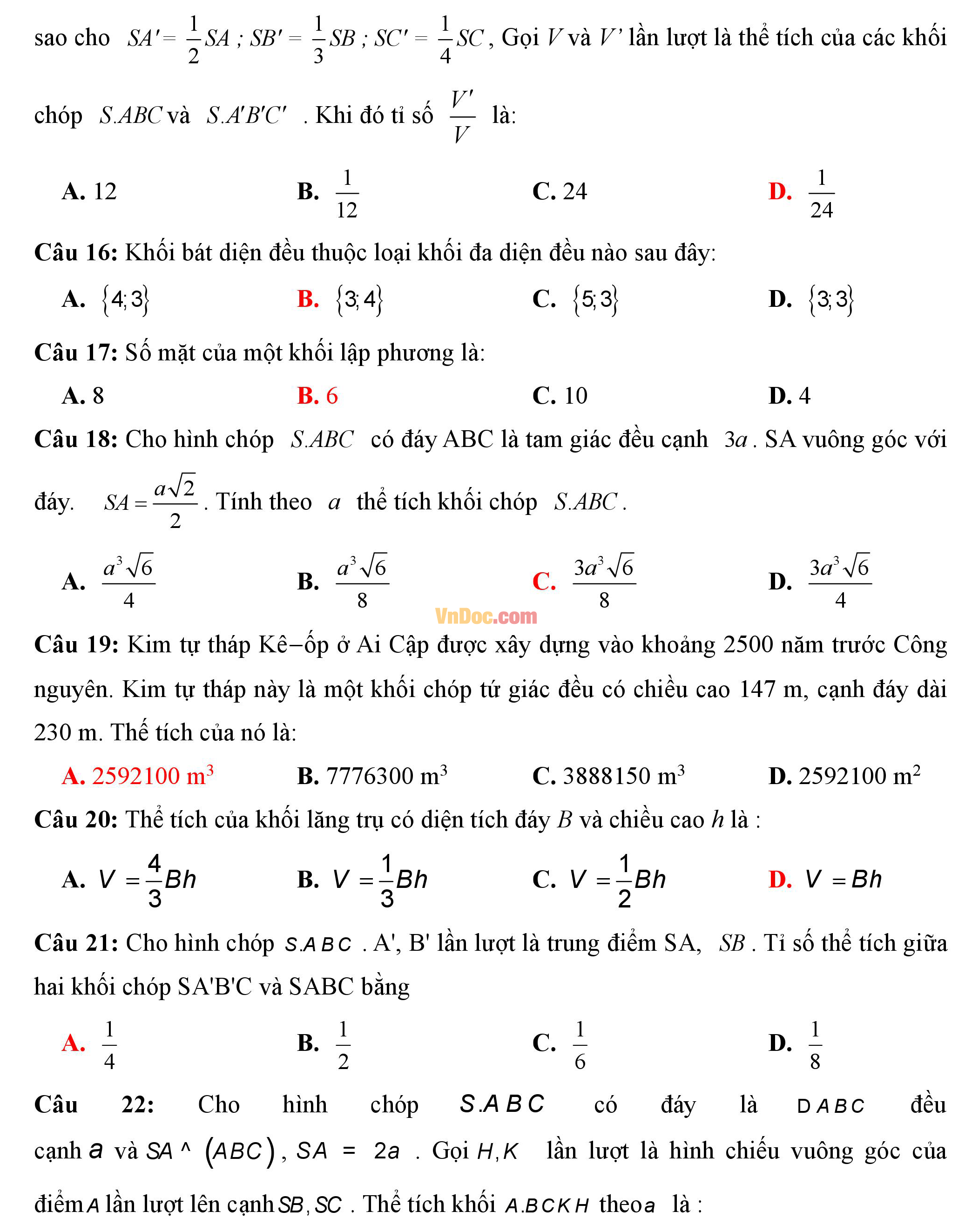 Đề kiểm tra 1 tiết hk1 môn toán lớp 12