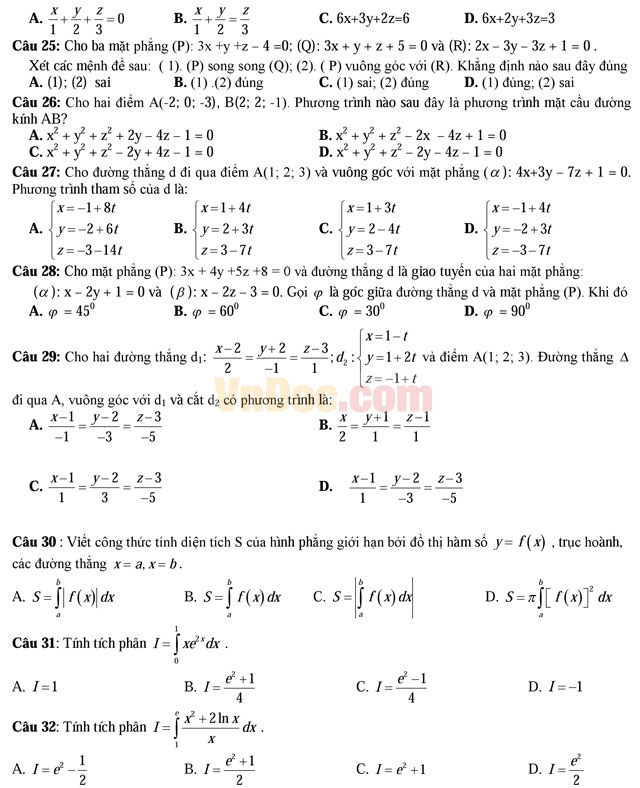 Đề thi thử THPT Quốc gia năm 2017 môn Toán trắc nghiệm
