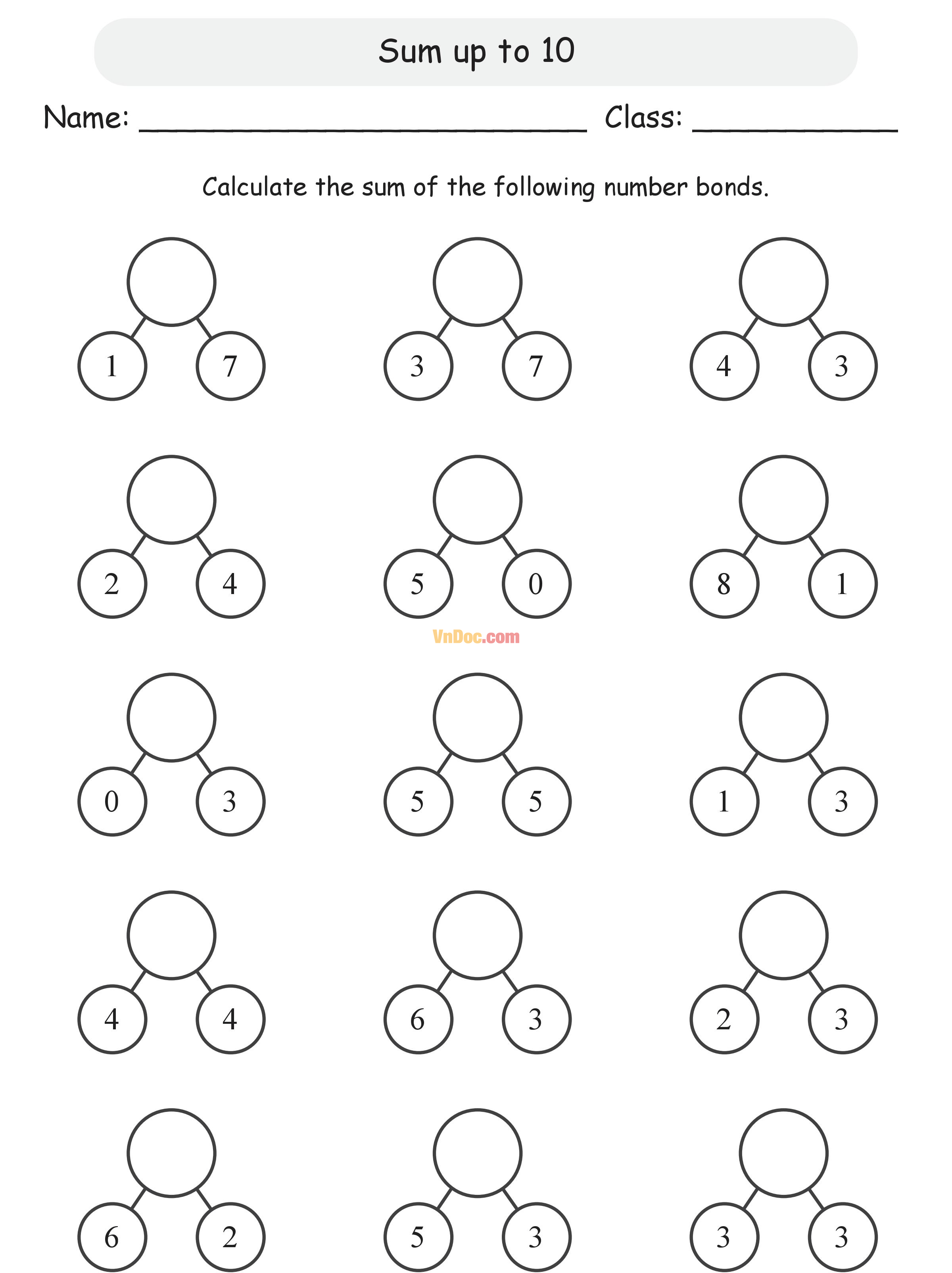 Addition bonds Học Toán Tiếng Anh lớp 1 bài 3