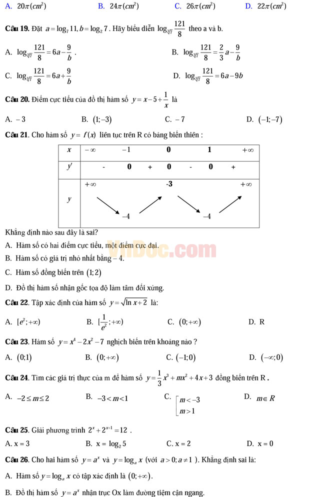 Đề thi thử THPT Quốc gia năm 2017 môn Toán trắc nghiệm có đáp án