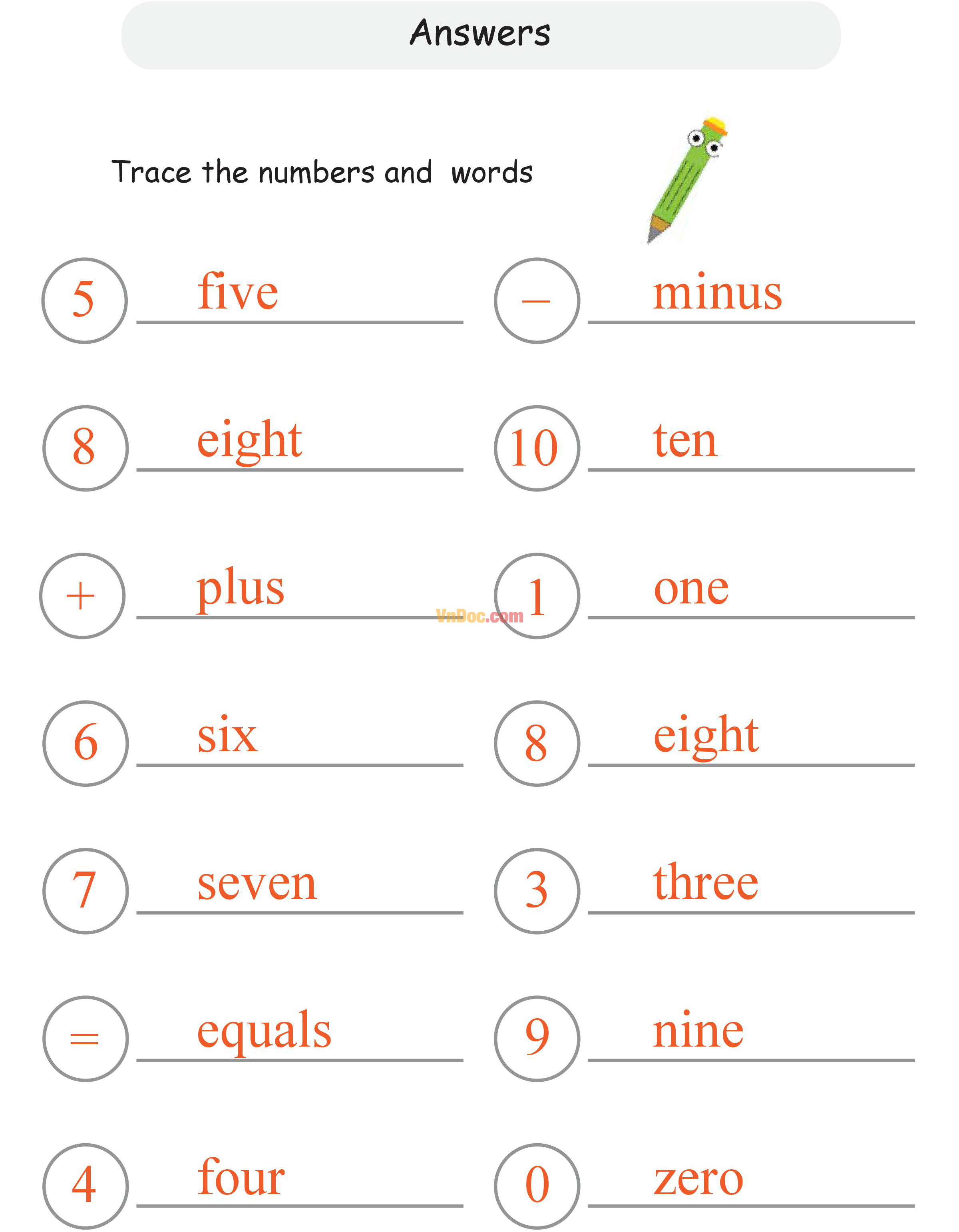 Học Toán Tiếng Anh lớp 1 bài 10