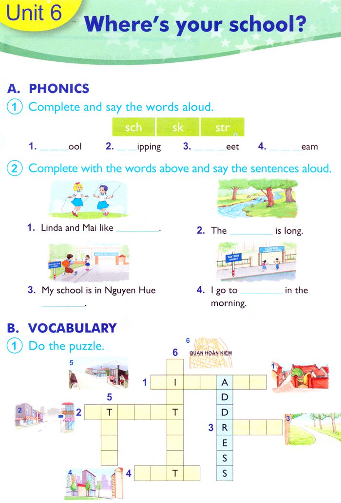 Bài tập Tiếng Anh lớp 4 Chương trình mới Unit 6: WHERE’S YOUR SCHOOL?