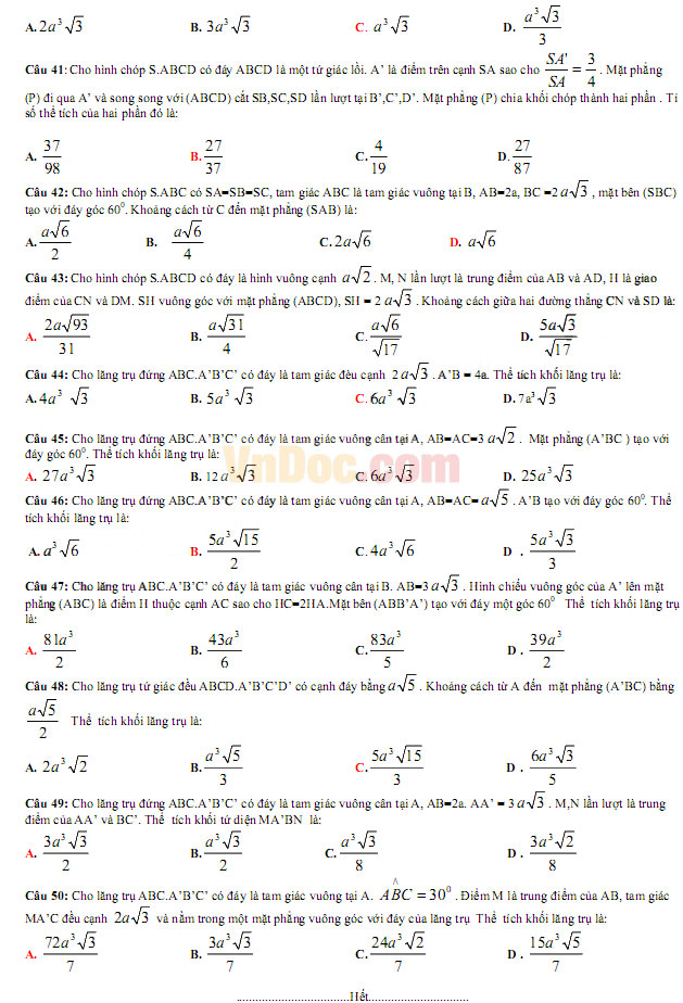 Đề thi thử THPT Quốc gia năm 2017 môn Toán trắc nghiệm có đáp án