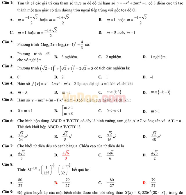 Đề thi thử THPT Quốc gia năm 2017 môn Toán trắc nghiệm