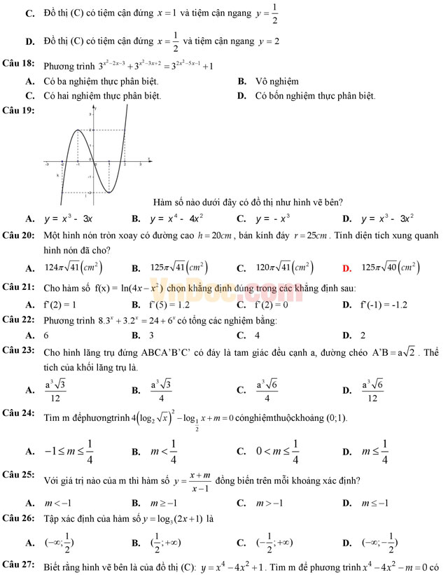 Đề thi thử THPT Quốc gia năm 2017 môn Toán trắc nghiệm