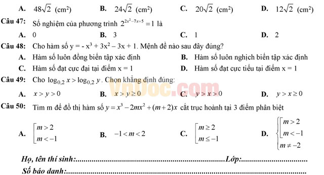 Đề thi thử THPT Quốc gia năm 2017 môn Toán trắc nghiệm