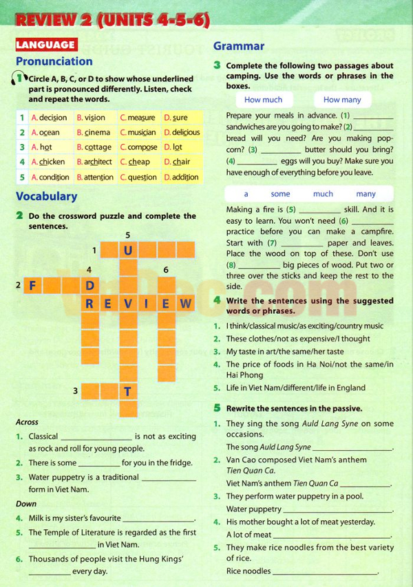 Bài tập Tiếng Anh lớp 7 Chương trình mới Unit 4, 5, 6