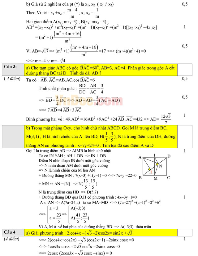 Đề thi học sinh giỏi cấp trường môn Toán lớp 12 có đáp án