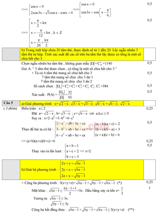 Đề thi học sinh giỏi cấp trường môn Toán lớp 12 có đáp án