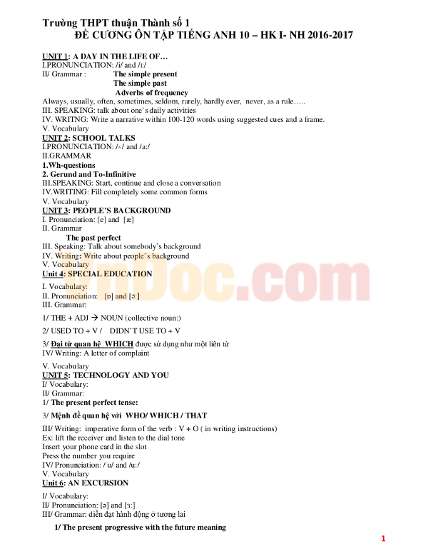 Đề cương ôn tập học kì I