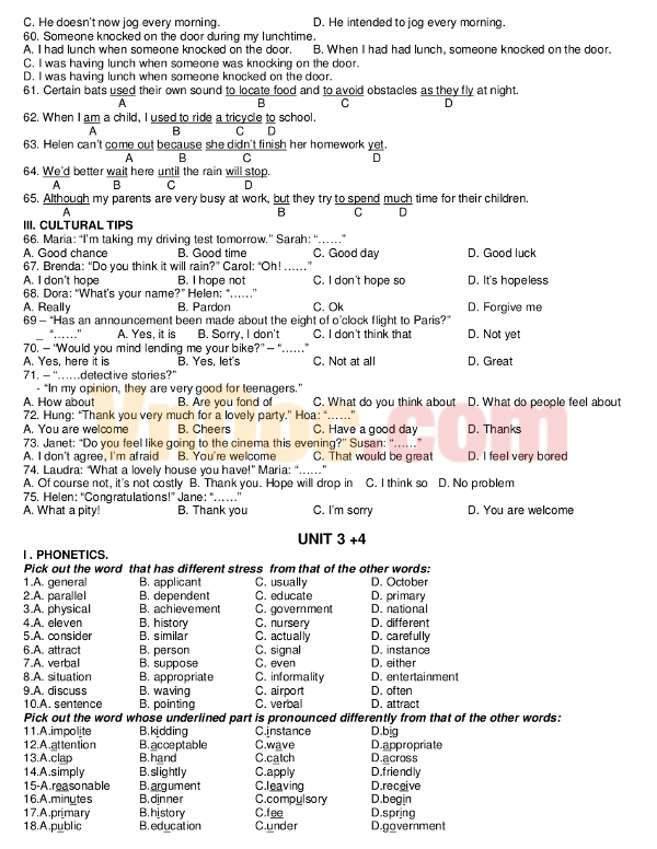 Đề cương ôn tập thi kiểm tra giữa học kì 1 lớp 12