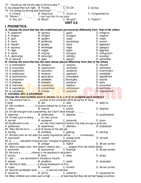 Đề cương ôn thi đại học môn Tiếng Anh lớp 12