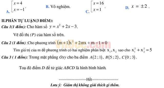 Đề thi học kì 1 môn Toán lớp 10 trường THPT Tiến Thịnh, Hà Nội năm học 2016 - 2017 Đề thi học kì 1 môn Toán lớp 10
