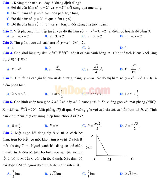 Đề thi thử THPT Quốc gia năm 2017 môn Toán trắc nghiệm trường THPT Hà Trung, Thanh Hóa (Lần 1) Đề thi thử THPT Quốc gia năm 2017 môn Toán trắc nghiệm có đáp án