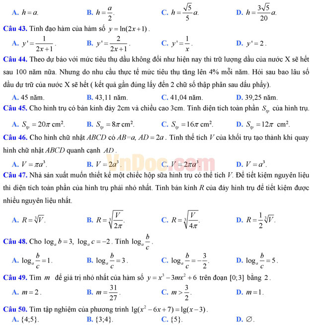 Đề thi thử THPT Quốc gia năm 2017 môn Toán trắc nghiệm trường THPT Hà Trung, Thanh Hóa (Lần 1) Đề thi thử THPT Quốc gia năm 2017 môn Toán trắc nghiệm có đáp án