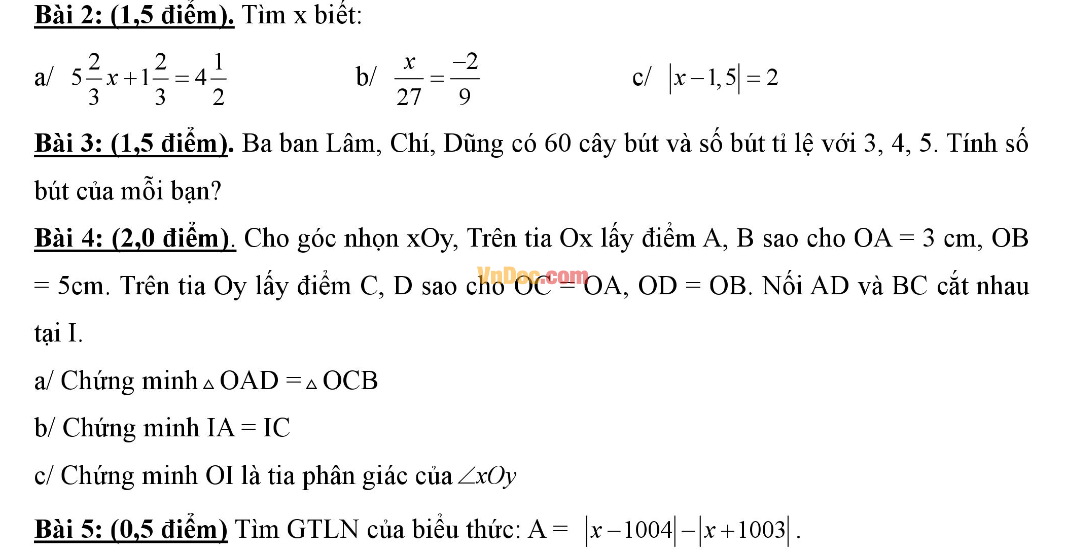 Đề thi hk1 môn Toán lớp 7 Đề thi hk1 môn Toán lớp 7