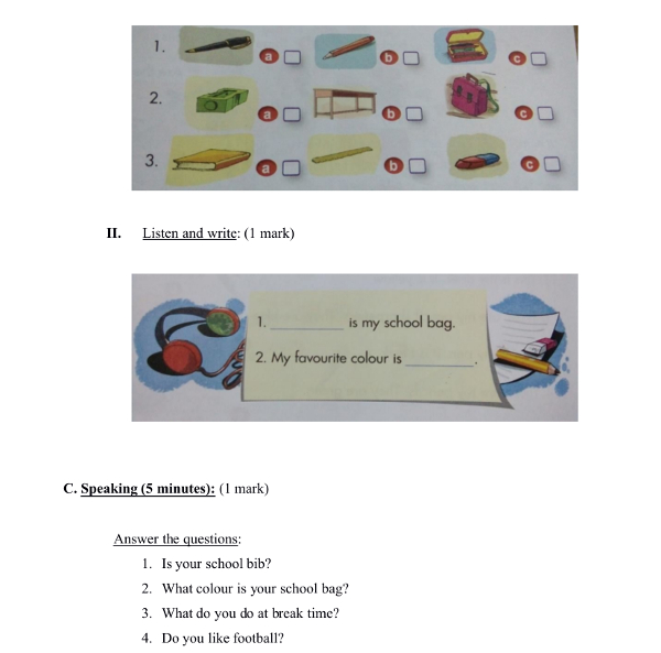 Đề thi học kỳ 1 môn tiếng Anh lớp 3 trường Tiểu học số 2 Glar, Gia Lai có đáp án Đề thi học kỳ 1 môn tiếng Anh lớp 3 trường Tiểu học số 2 Glar, Gia Lai