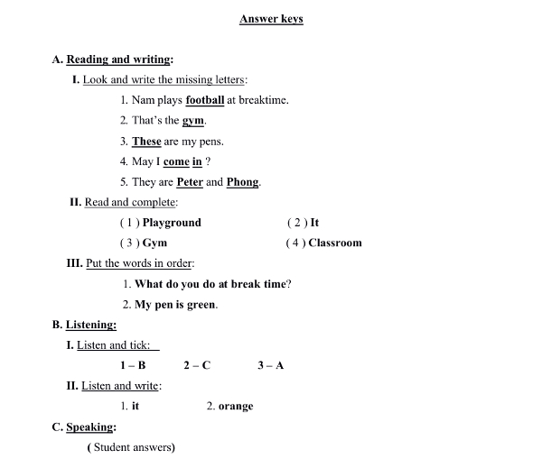 Đề thi học kỳ 1 môn tiếng Anh lớp 3 trường Tiểu học số 2 Glar, Gia Lai năm học 2016 - 2017 Đề thi học kỳ 1 môn tiếng Anh lớp 3 trường Tiểu học số 2 Glar, Gia Lai năm học 2016 - 2017 có đáp án
