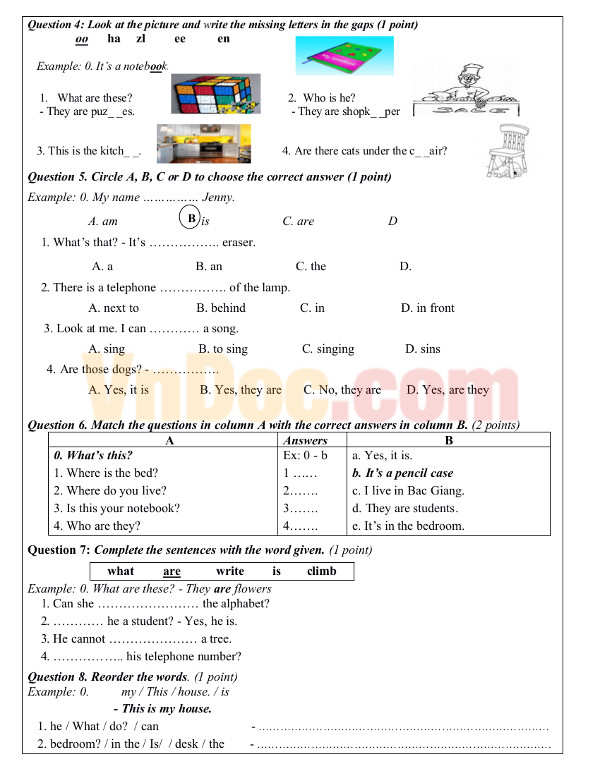 Đề thi học kỳ 1 môn tiếng Anh lớp 4 Đề thi học kỳ 1 môn tiếng Anh lớp 4 Chương trình Let’s go 2A